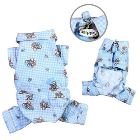Klippo Pet KBD066XS Adorable Teddy Bear Love Flannel Pajamas; Light Blue - Extra Small